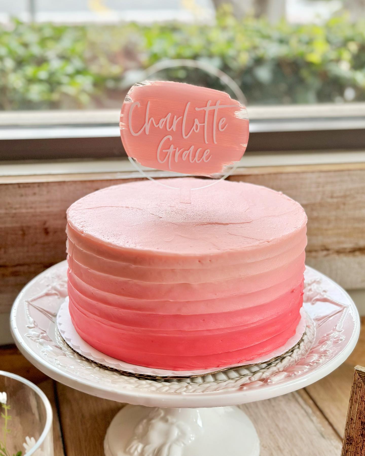 Pink Ombre Cake with topper (topper not from SusieCakes)