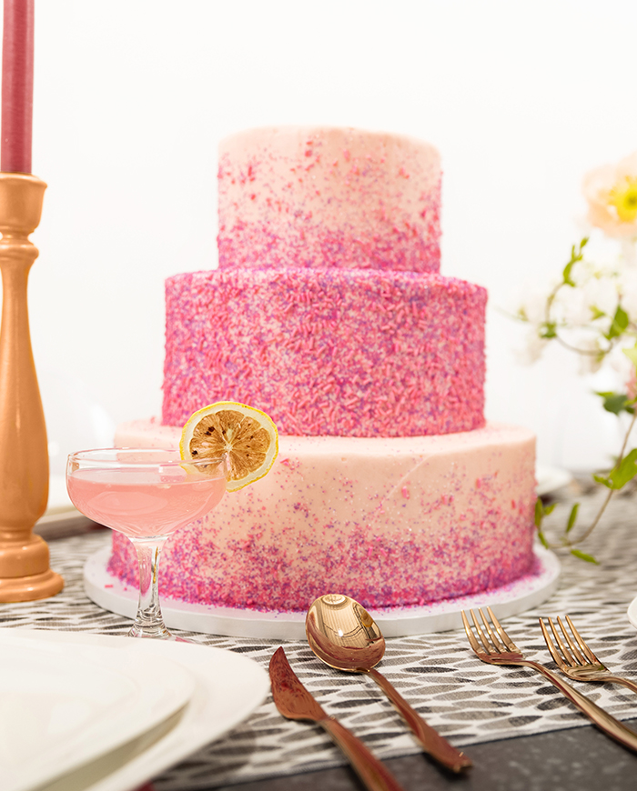 tiered pink cake 