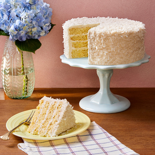 Tropical Coconut Cake on Cake Stand - SusieCakes