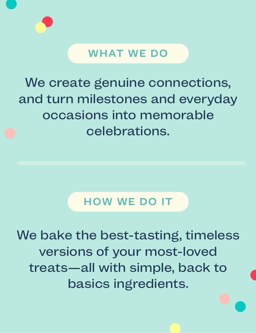 What we do, we create genuine connections, and turn milestones and everyday occasions into memorable celebrations.