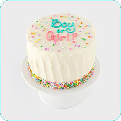 Gender Reveal Cake with inscription Boy or Girl?